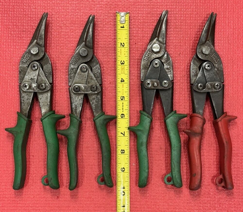 Vintage Wiss M1 & M2, 4 PC Set Aviation Shears Tin Snips Red & Green Made in USA